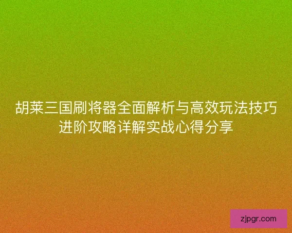 胡莱三国刷将器全面解析与高效玩法技巧进阶攻略详解实战心得分享